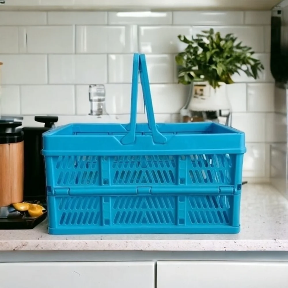 Blue Plastic Foldable Storage Basket 15